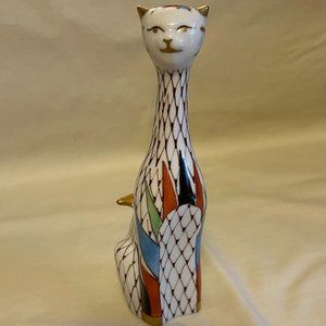 Hollohaza Hungary Handpainted Rainbow Fishnet Cat